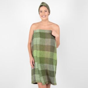 linen green wrap towel washed.