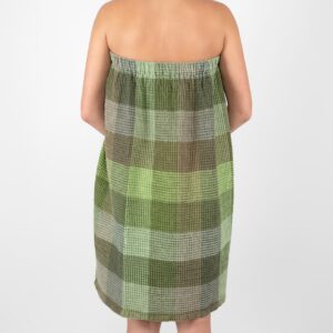 linen green wrap towel from backside.