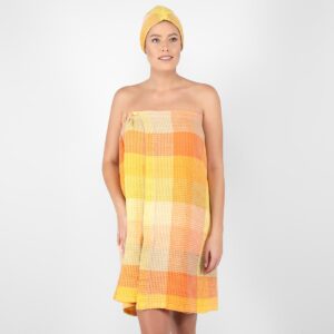 BINGO Omslagshåndkle oransje 13 orange linen wrap towel, washed.