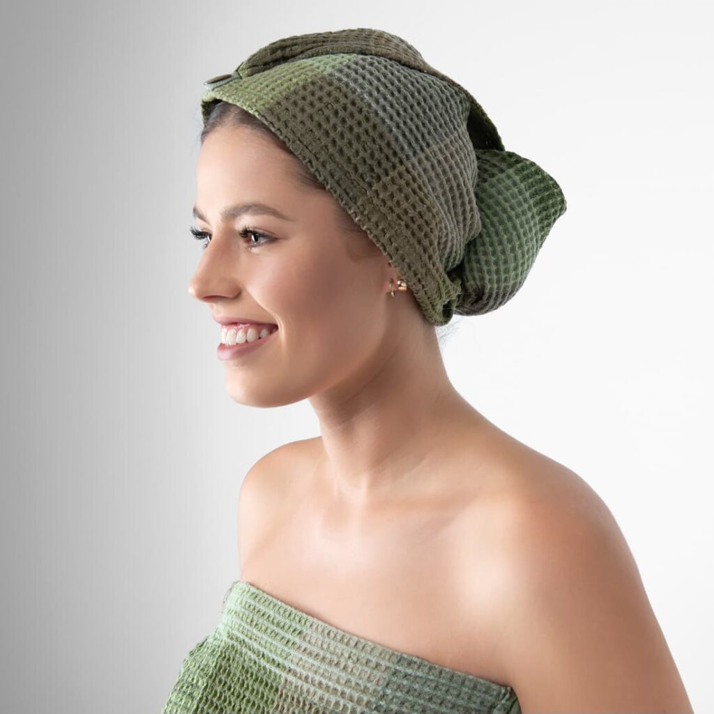 BINGO Hårturban grønn 1 green hair wrap linen towel, bingo.