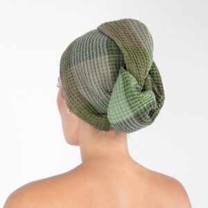 BINGO Hårturban grønn 6 green hair wrap linen towel, waffle structure.