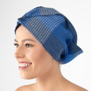 BINGO Hårturban blå 4 blue linen hair wrap towel bingo.