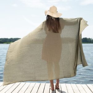 Linen cotton beach towel in green color