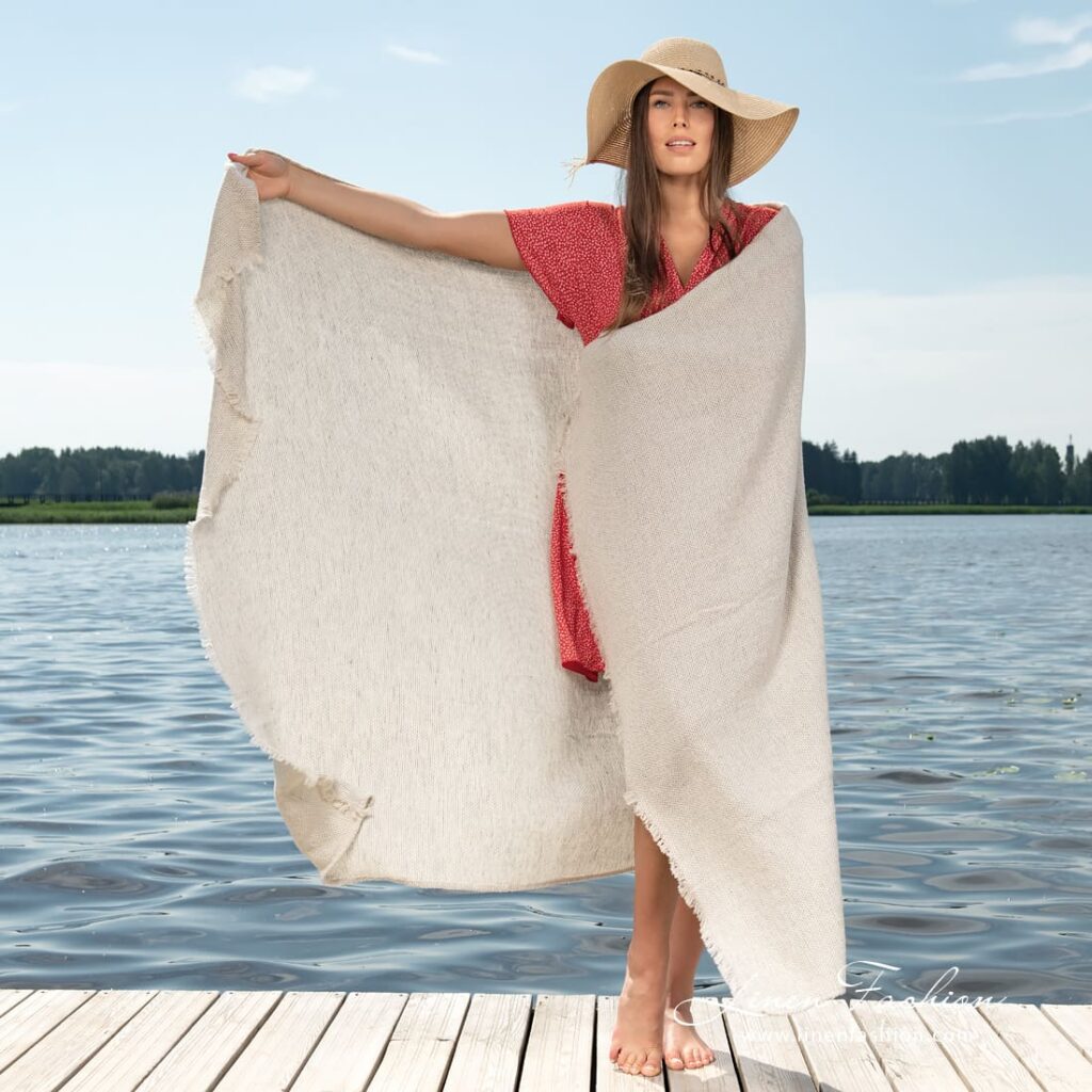 POSITANO Strandhåndkle lys blågrå 3 Linen cotton light grey beach towel, specially washed to increase softness