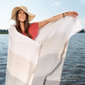 POSITANO Strandhåndkle grå 15 Linen cotton beach towel woven in white, brown-grey, dark grey and black yarns