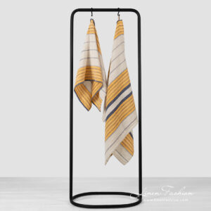 KORA Badehåndkle beige stripete 5 Linen cotton beige striped bath towels.