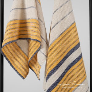 KORA Badehåndkle beige stripete 7 Linen cotton beige striped bath towels, blue, yellow stripes.