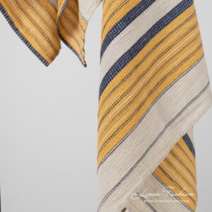 KORA Badehåndkle beige stripete 6 Linen cotton beige striped bath towels, waffle design.