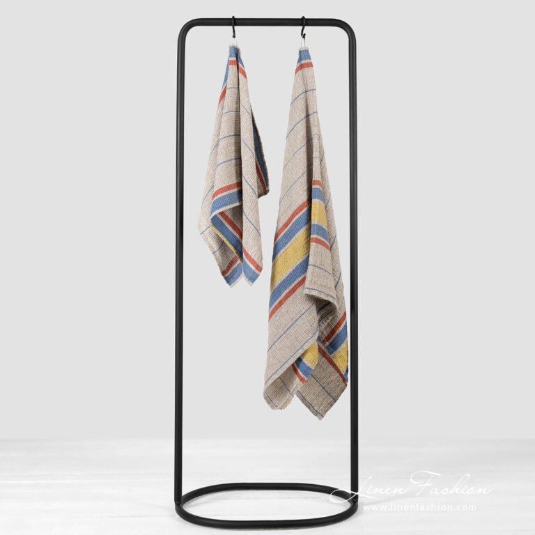 Linen cotton beige bath towel.