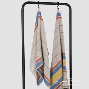 ZELDA Badehåndkle beige stripete 6 Linen cotton beige bath towel, waffle, washed.