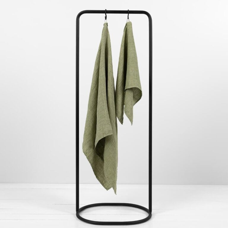 linen green waffle towel