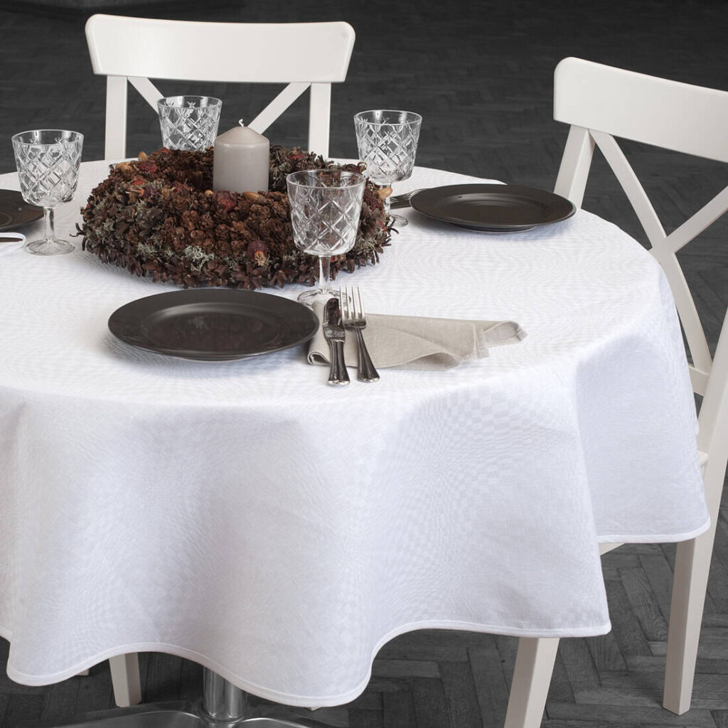 Optical white check oval linen cotton tablecloth