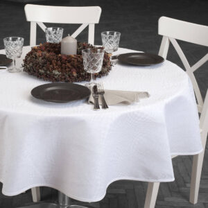 Optical white check oval linen cotton tablecloth