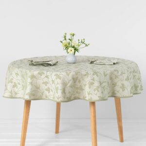 Round/oval linen cotton green floral tablecloth