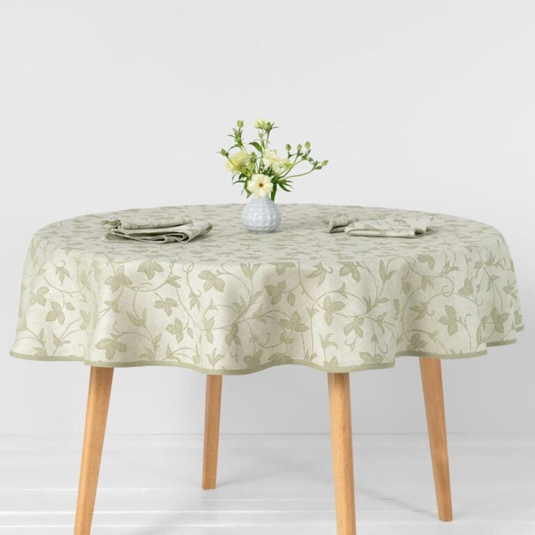 Round/oval linen cotton green floral tablecloth