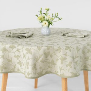 Round/oval linen cotton green floral tablecloth, with matching napkins