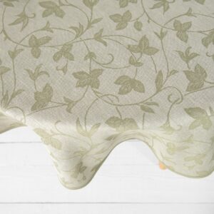 Round/oval linen cotton green floral tablecloth, jacquard weave