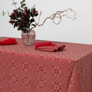 WILLOW linen cotton red tablecloth, traditional check pattern