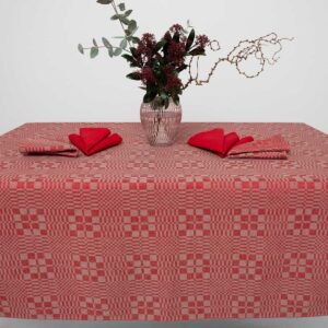 WILLOW linen cotton red tablecloth, with matching napkins