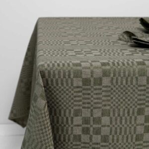 Linen cotton checked green tablecloth
