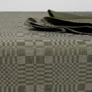 Linen cotton checked green tablecloth, twill weave