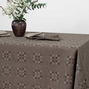 WILLOW linen cotton brown tablecloth, traditional check pattern