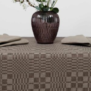 Linen cotton checked brown tablecloth