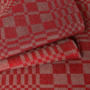 Red linen cotton napkin, twill check pattern