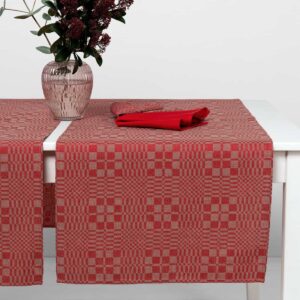 WILLOW red linen cotton table runner, traditional check pattern