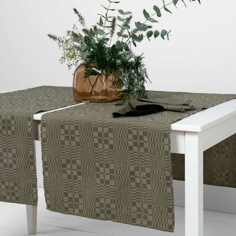WILLOW green linen cotton table runner