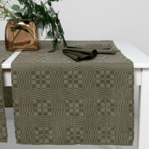 WILLOW green linen cotton table runner, traditional check pattern