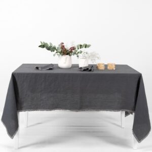 linen grey tablecloth with decorative seam.