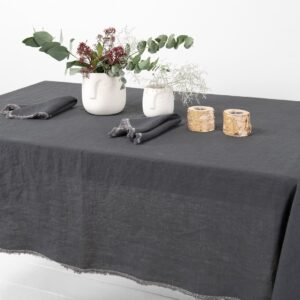 linen grey tablecloth with decorative seam, washed.