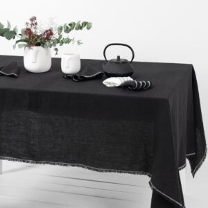 ALBA Duk svart 8 linen black tablecloth with decorative seam, washed.