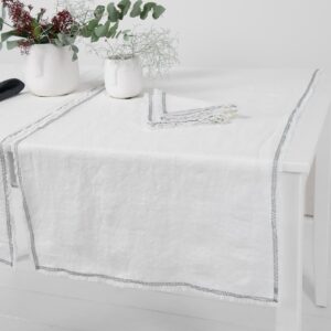 ALBA Løper hvit 5 white linen runner with decorative stitch, washed.