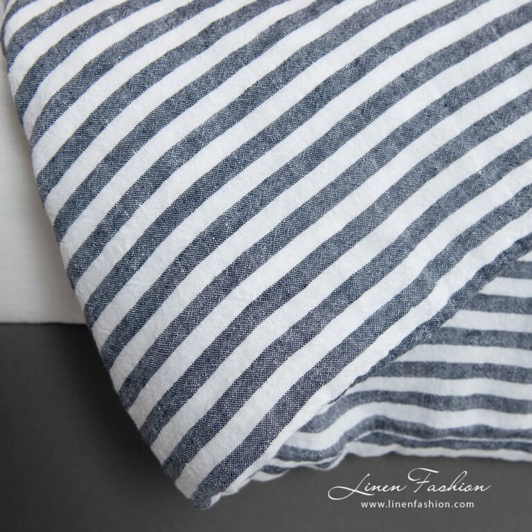 MALAGA linen duvet cover in white and blue stripes