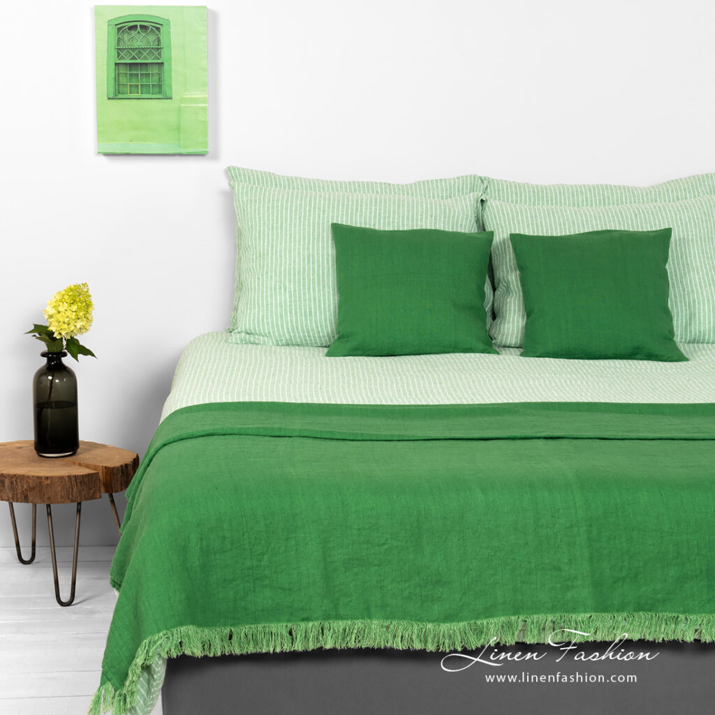 bedlinen green stripes - set of duvet cover, pillow case, sheets.