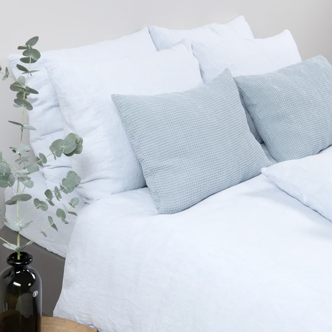 duvet cover in ice blue linen, washed