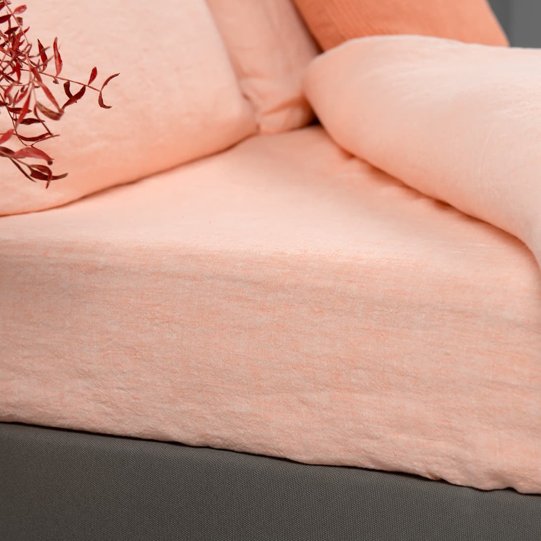 peach linen flat & fitted sheets