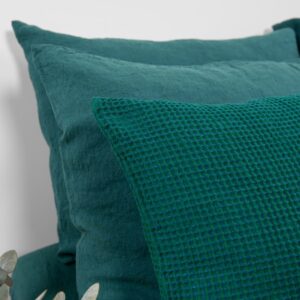 green cushion cover half linen, waffle.