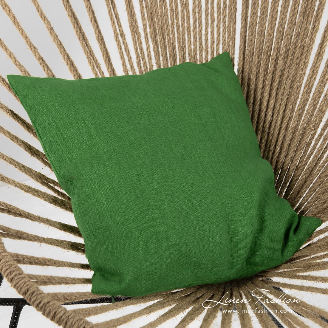 green linen cushion cover