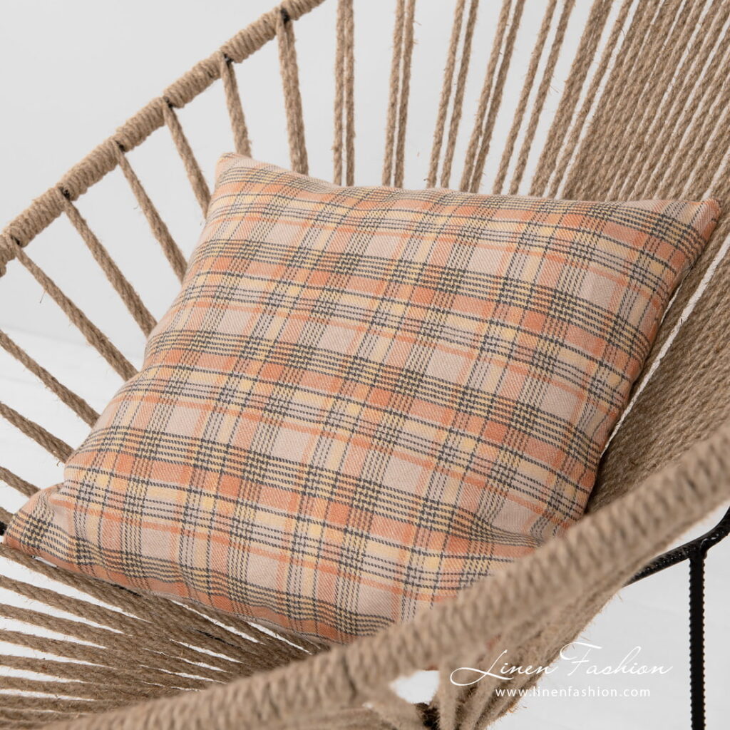 checked linen cushion cover.