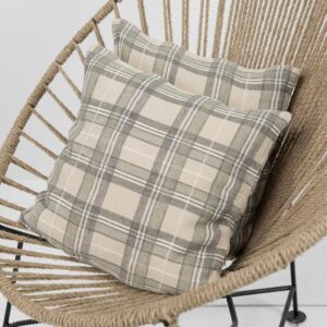 ROCCA Putetrekk beige 3 Beige linen checked cushion cover with zipper