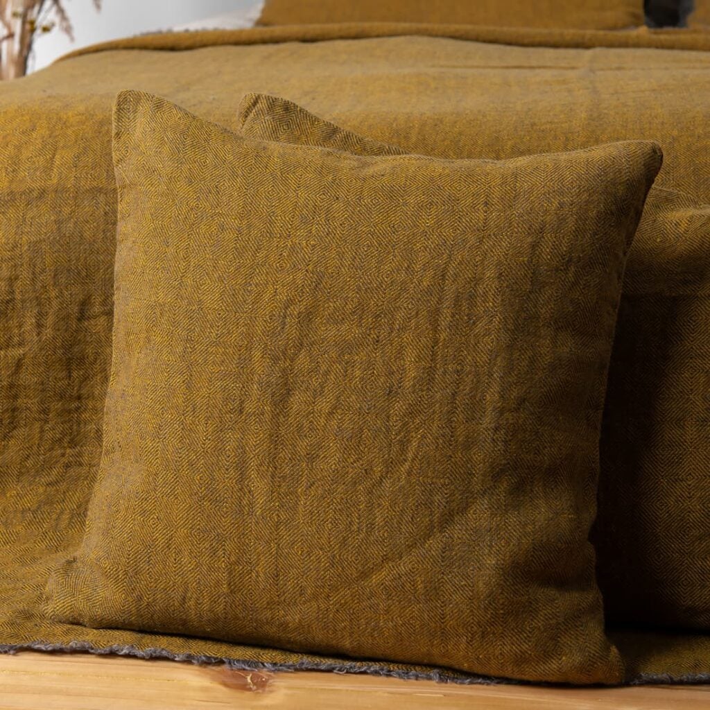 linen yellow diamond cushion cover