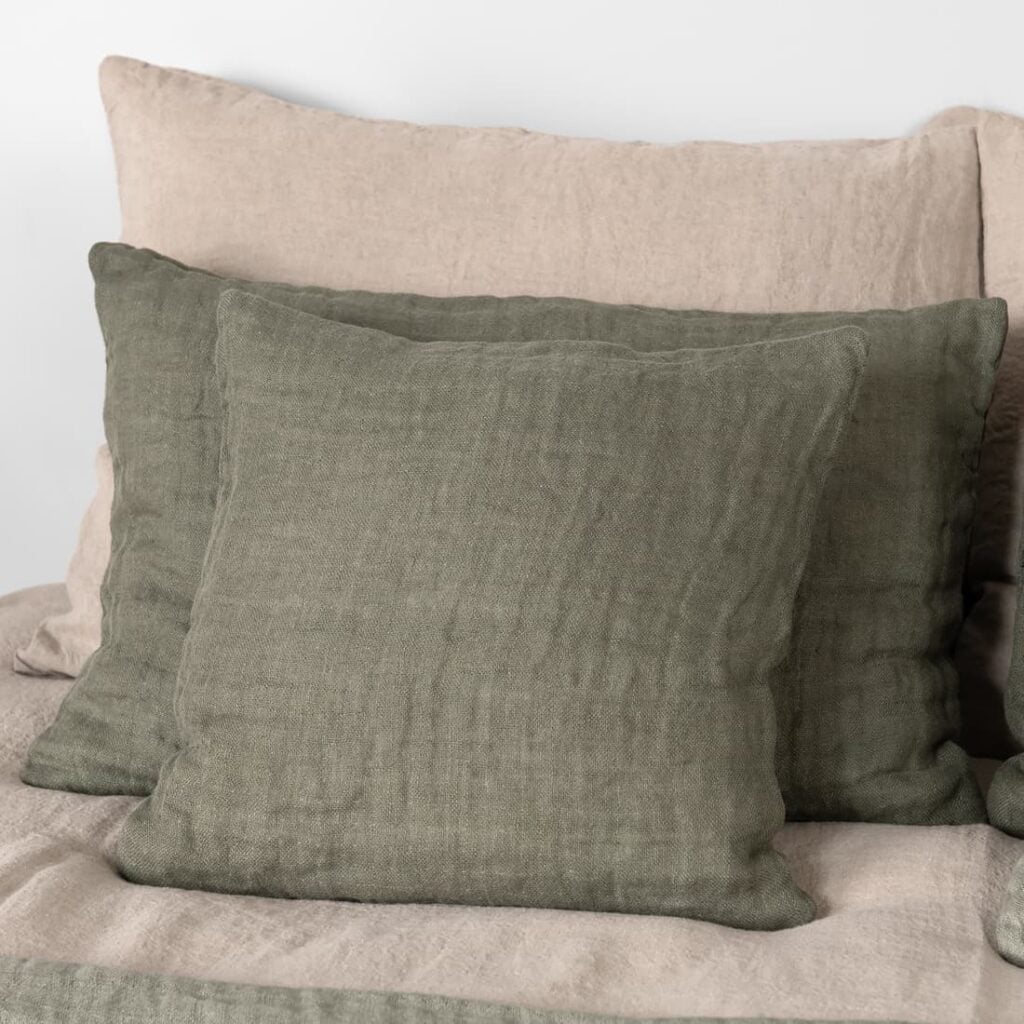 green linen cushion cover