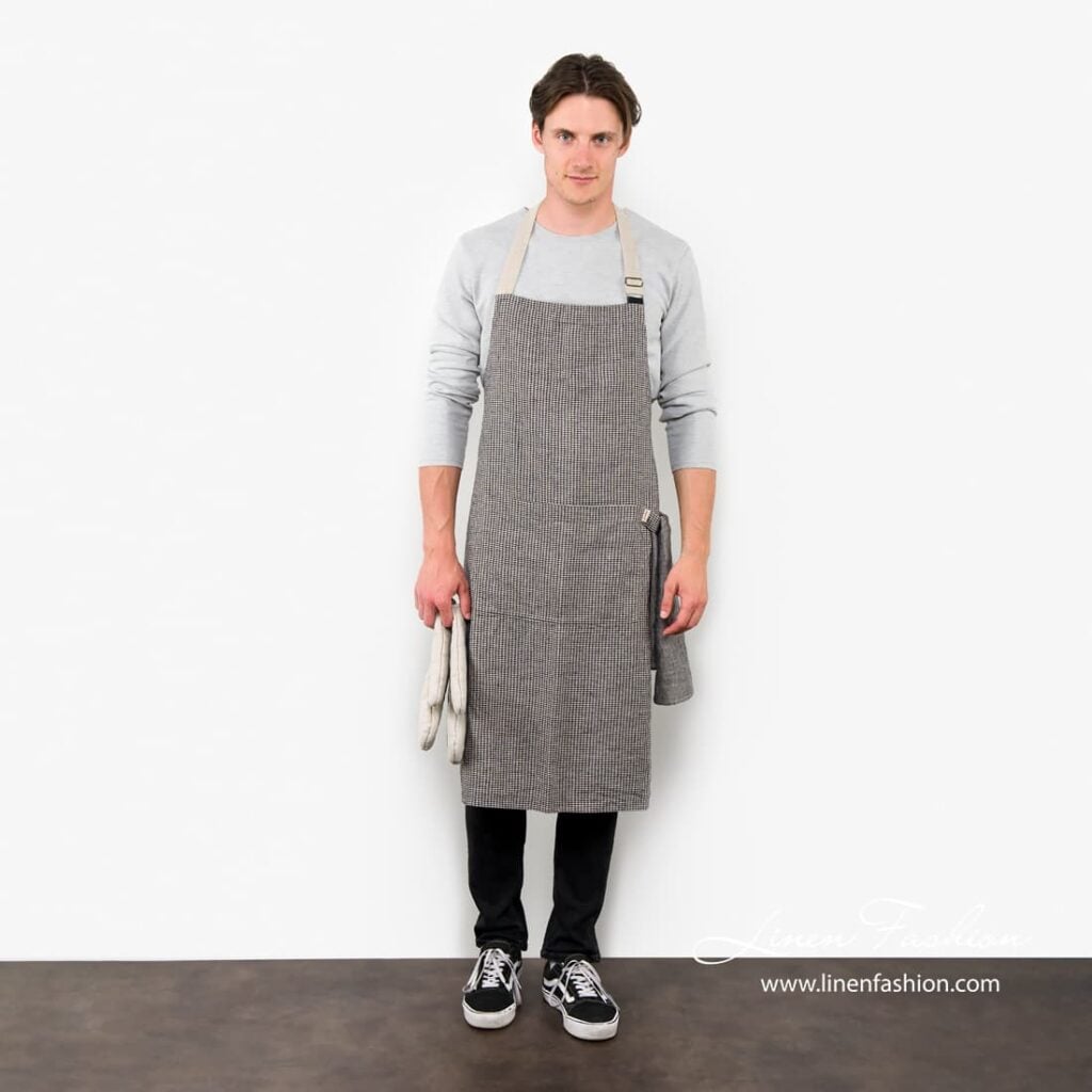 JAZZ Forkle svart og natur 2 100% linen apron in black/grey, jazz.