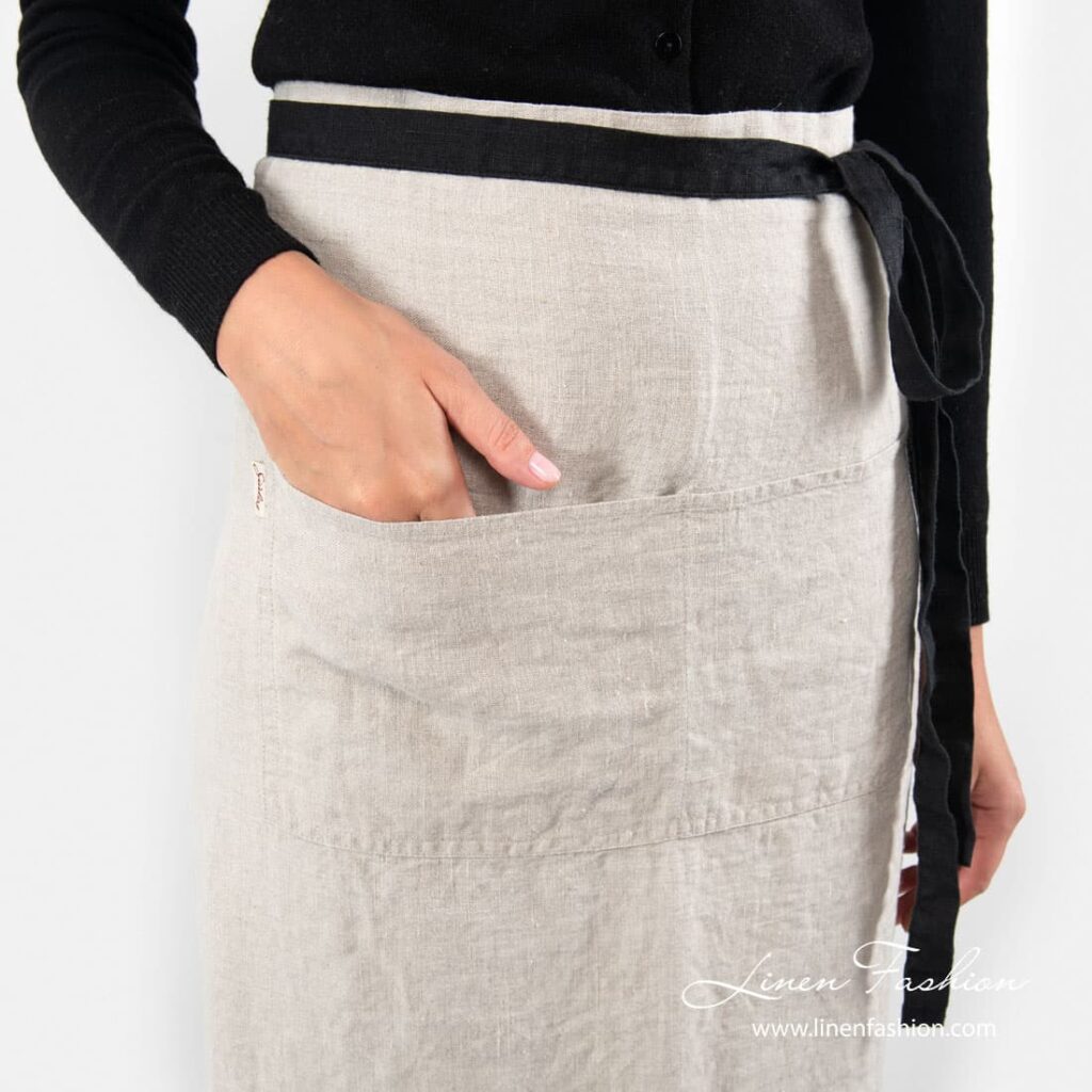 BISTRO LANG Forkle naturlig lin 3 Grey colored linen apron, bistro.