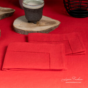 Red linen napkin with hemstitch