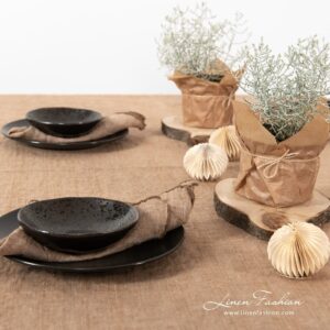 Brown colored tablecloth.