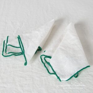 ARVO off-white linen napkin with babylock stitch around